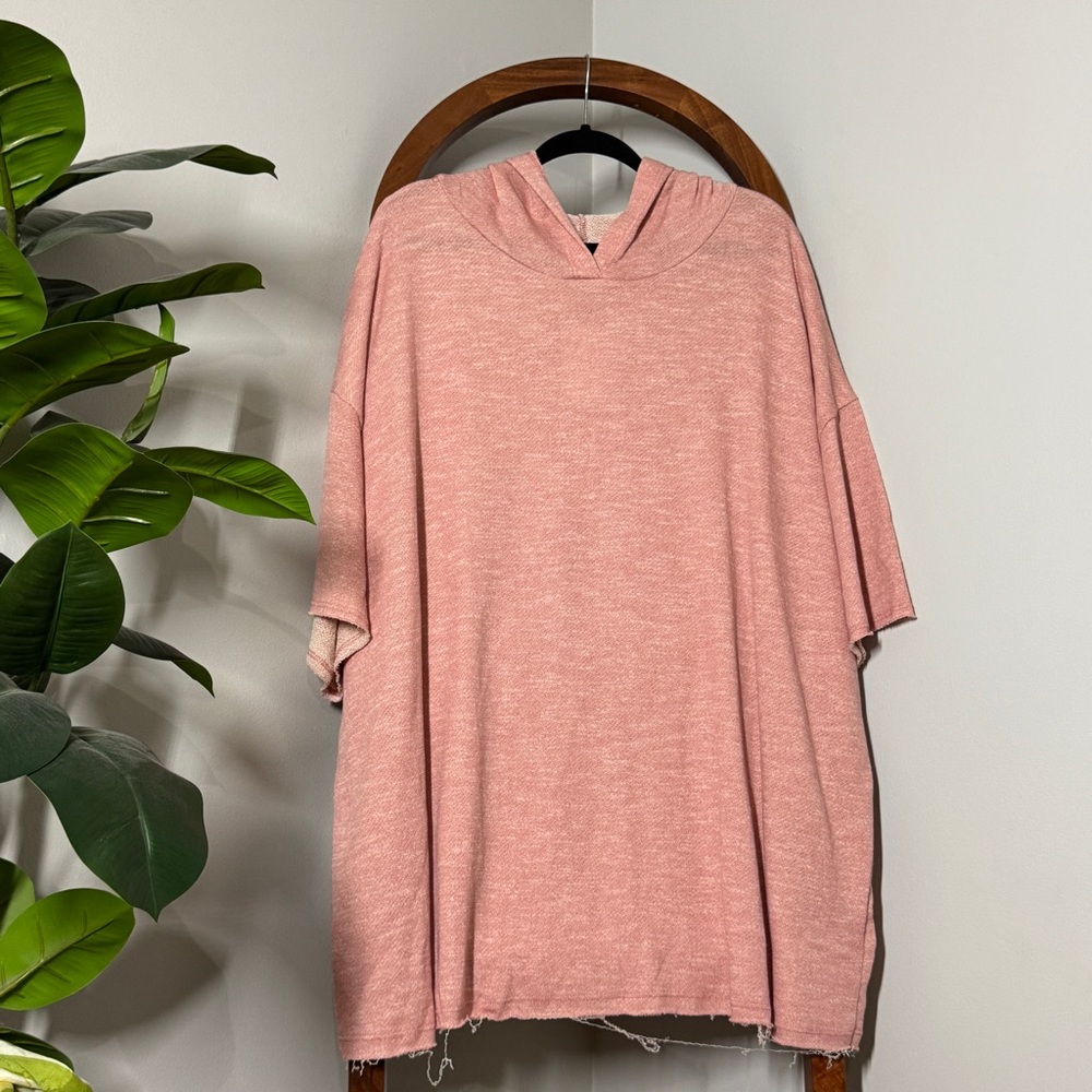 Lularoe 3XL Frankie Pink Terry Knit Short Sleeve Hoodie NEW